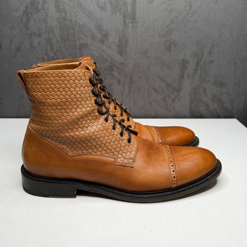 Taft The Dragon Boot Mens 43 Cognac Pebbled Woven Leather Cap Toe Lace Up Spain